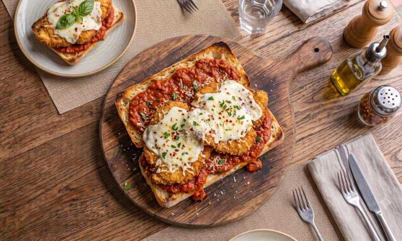 Open Faced Chicken Parmigiana Sandwich