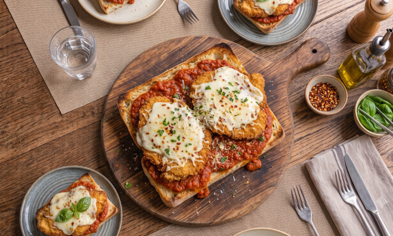 Open Faced Eggplant Parmigiana Sandwich